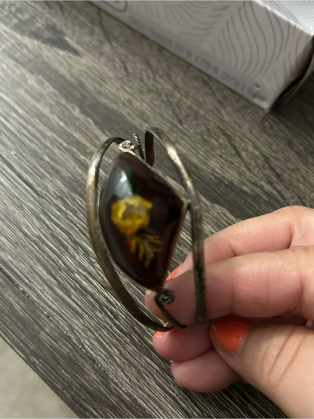 Rare vintage Alpaca Mexico Amber Cuff Bracelet